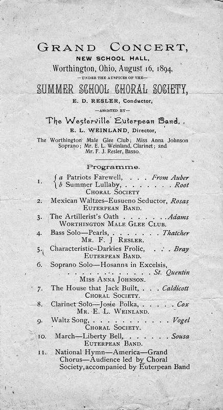 Concert Program Worthington Memory